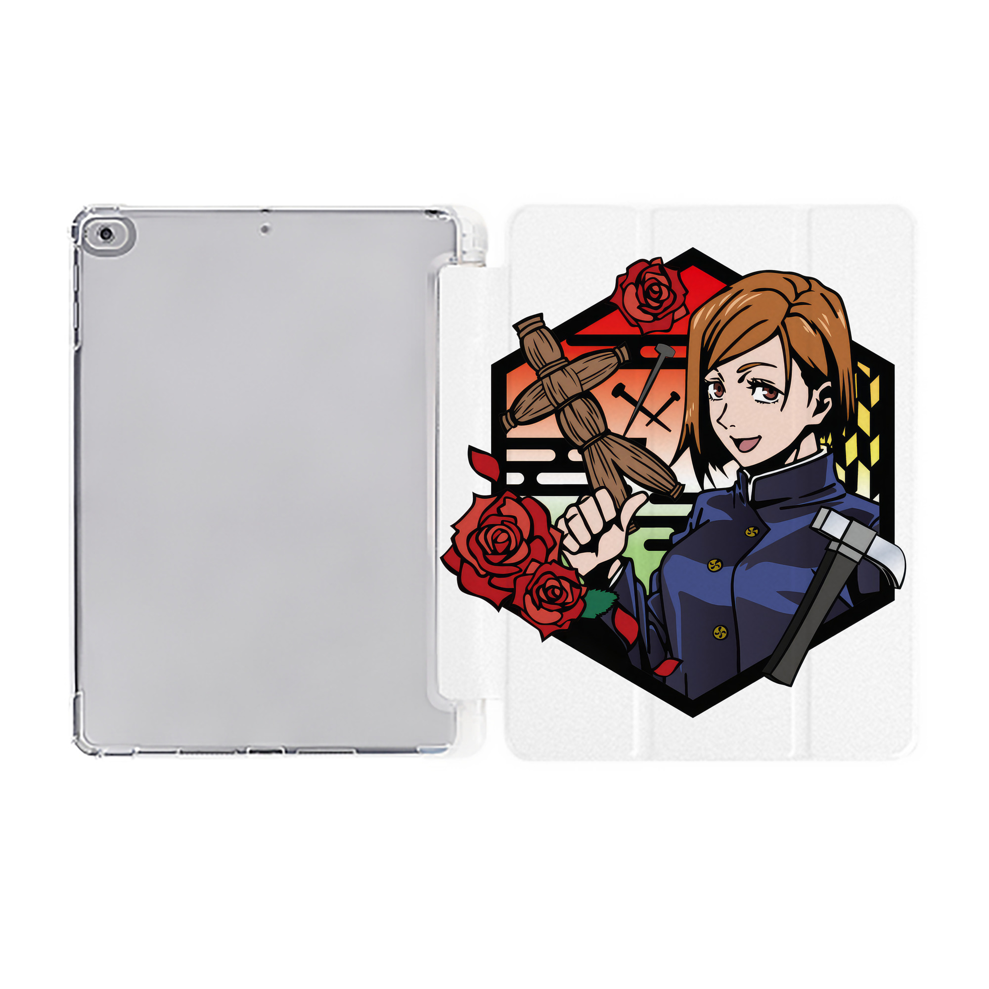 （画像用） 呪術廻戦 Jujutsu Kaisen IPad ケース ペン収納付き 三つ折りスタンド PUレザー×シリコン 対応機種9.5/10.5/10.9インチ